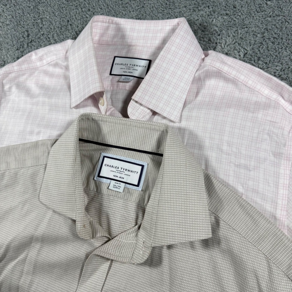 Lot of 2 Charles Tyrwhitt Dress Shirt Mens 16.5/35 Slim Fit Non Iron Multicolor